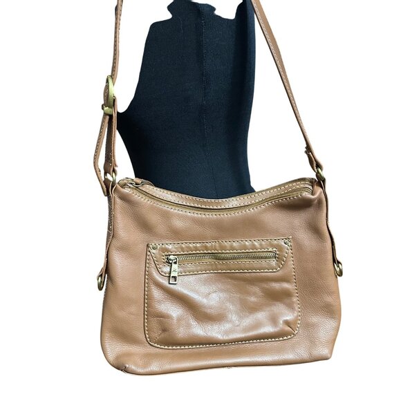 Stone Mountain Purse Leather Brown Shoulder Bag Zipper Close - Picture 16 of 16